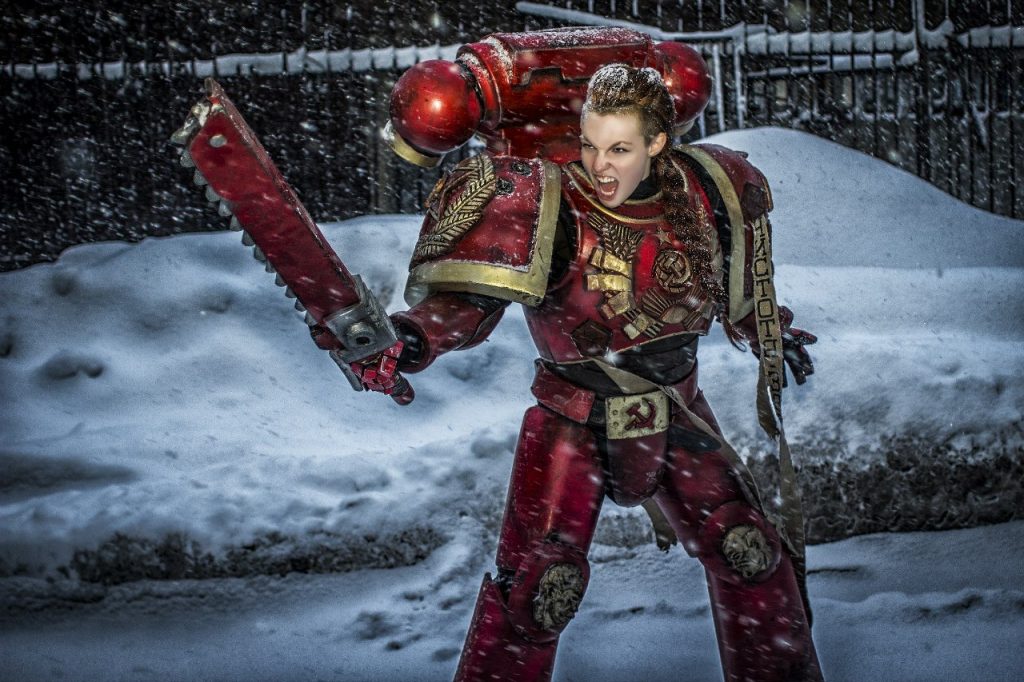 Female space marine cosplay Khelga Khromaya.
