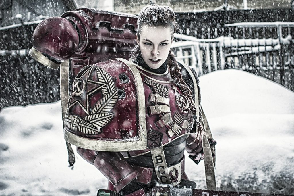 Female space marine cosplay Khelga Khromaya.
