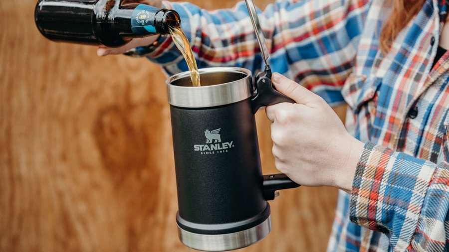 Classic Stanley beer stein with bottle opener